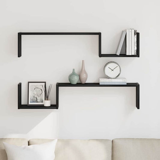 Wall Shelf Wall-Mounted 2 pcs Black Oak 100 x 15 x 20 cm