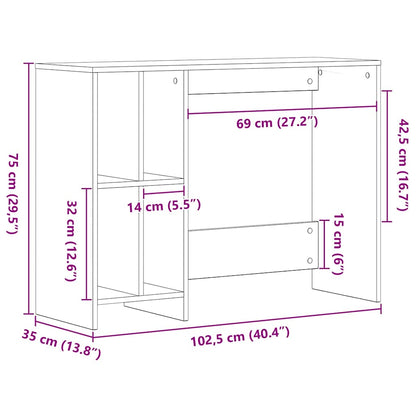 Desk Black Oak Engineered Wood 102.5 x 35 x 75 cm