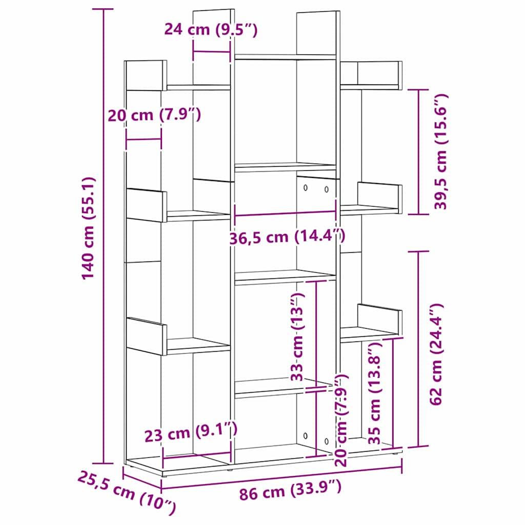 Bookcase Black Oak 86 x 25.5 x 140 cm Engineered Wood