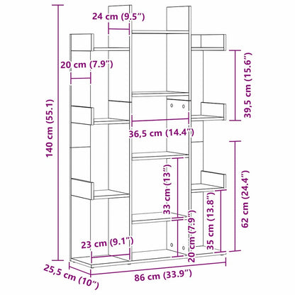 Bookcase 13-Tier 86 x 25.5 x 140 cm Engineered Wood Black Oak