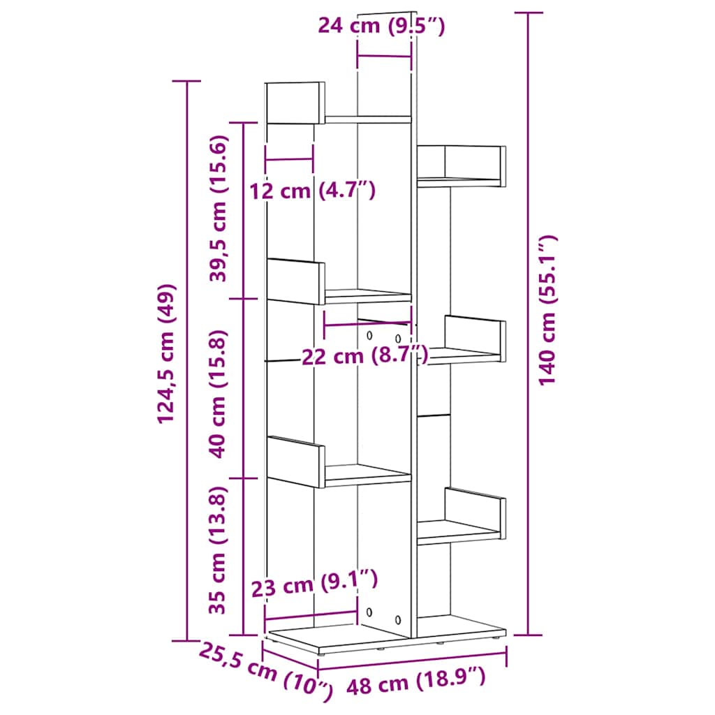 Bookcase Black Oak 48 x 25.5 x 140 cm Engineered Wood
