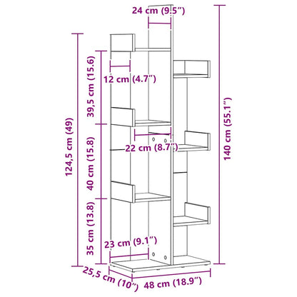 Bookcase 8-Tier 48 x 25.5 x 140 cm Engineered Wood Black Oak