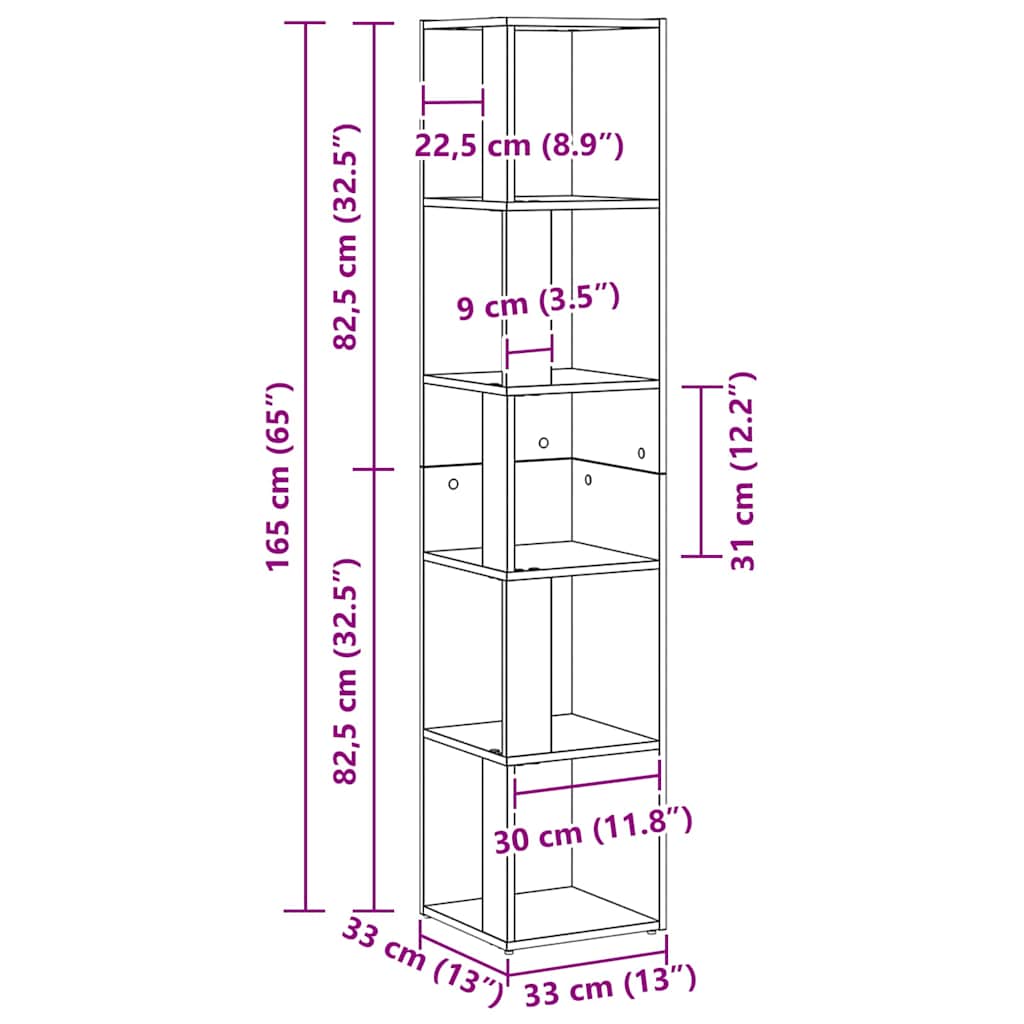 Corner Shelves 33 x 33 x 164.5 cm Engineered Wood Black Oak