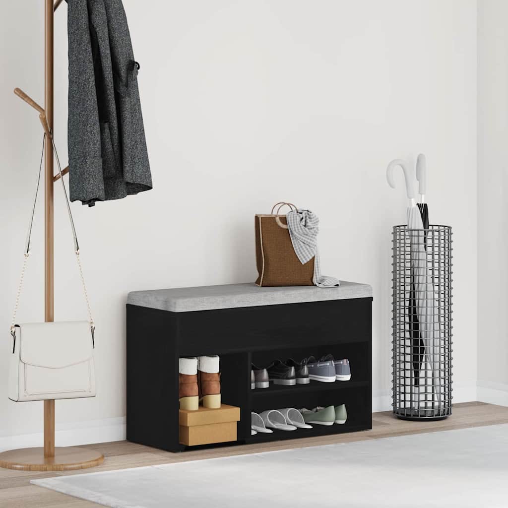 Shoe Bench with Shelf Black Oak 80 x 30 x 45 cm Engineered Wood