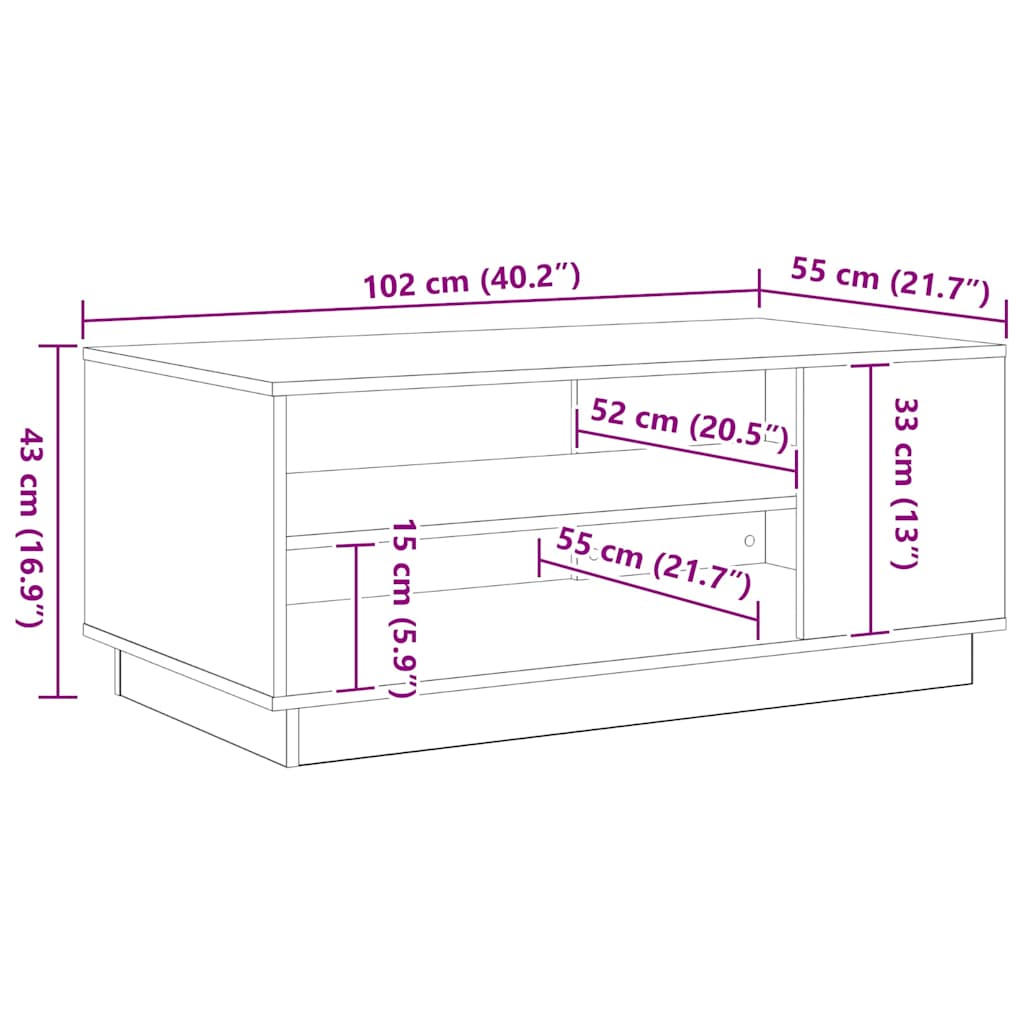 Coffee Table Black Oak 102 x 55 x 43 cm Engineered Wood