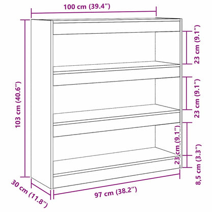 Book Cabinet 3-Tier 100 x 30 x 103 cm Engineered Wood