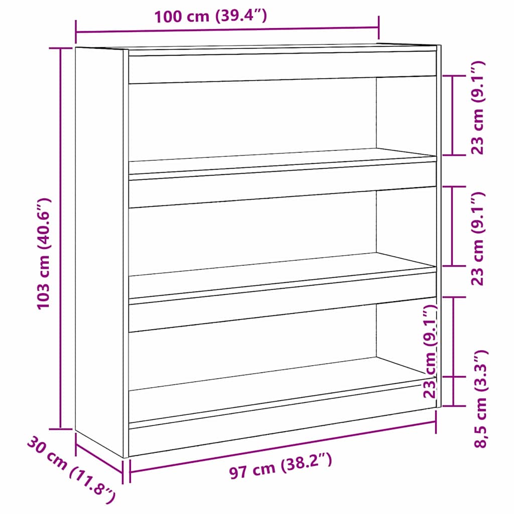 Book Cabinet Black Oak 100 x 30 x 103 cm Engineered Wood