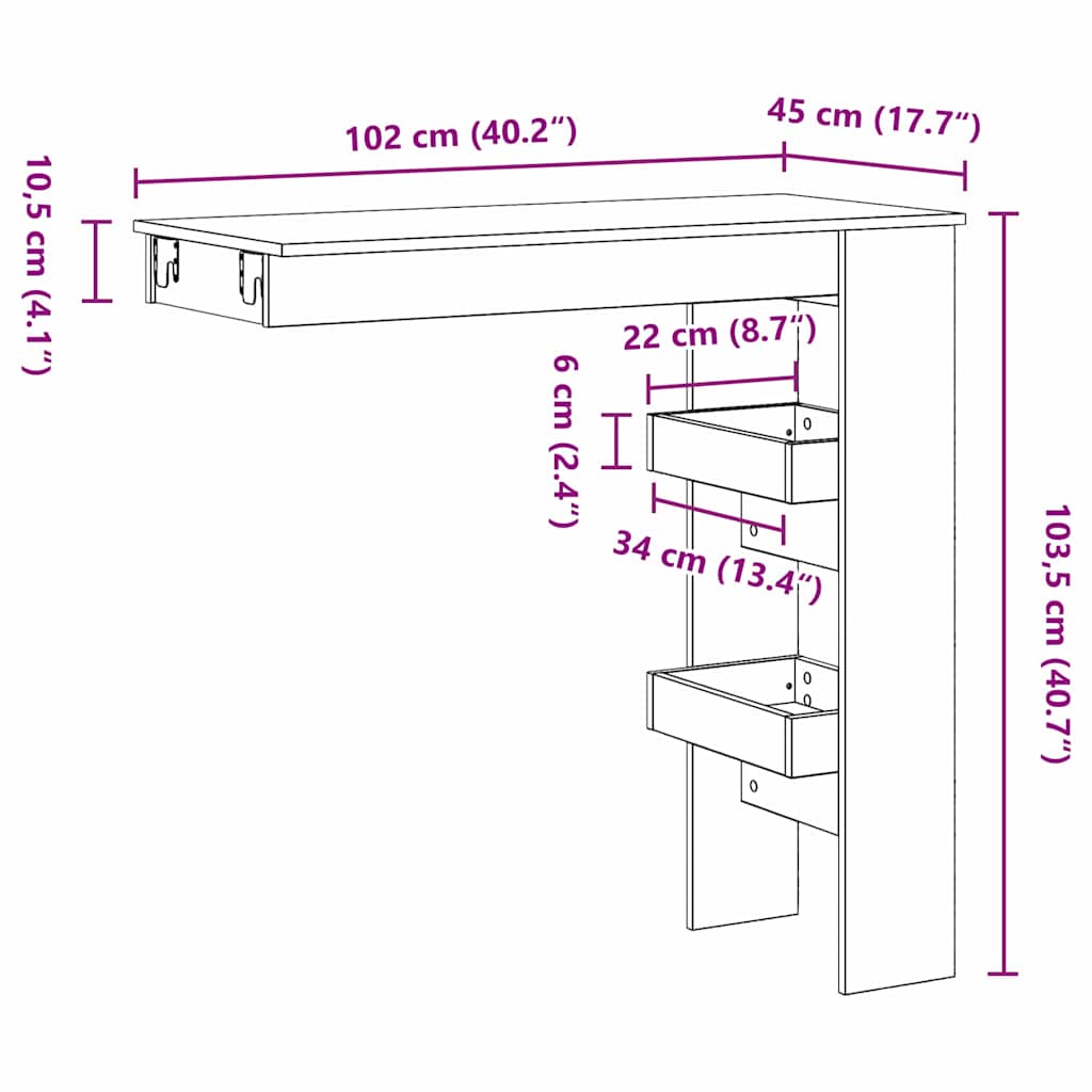 Wall Bar Table Black Oak 102 x 45 x 103.5 cm Engineered Wood