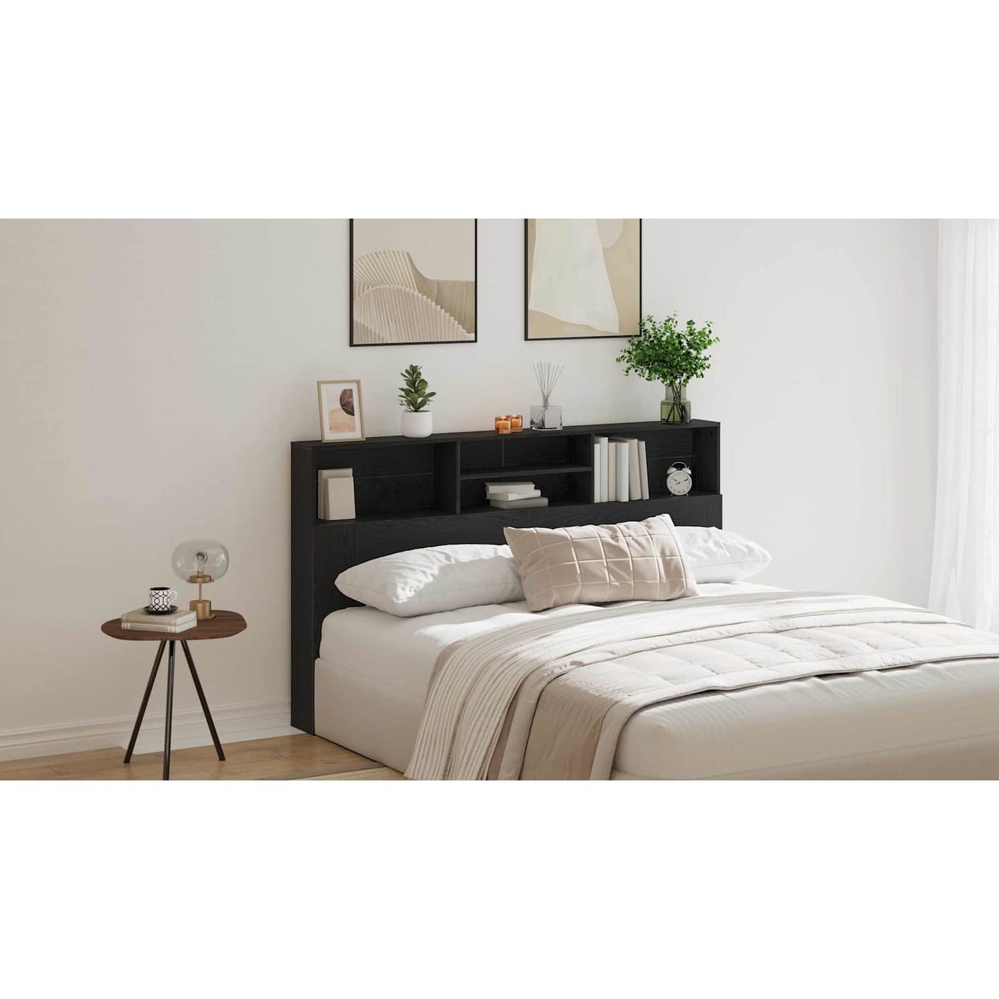 Headboard Cabinet Black Oak 180 x 19 x 103.5 cm Engineered Wood