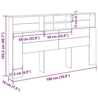 Headboard Cabinet Black Oak 180 x 19 x 103.5 cm Engineered Wood