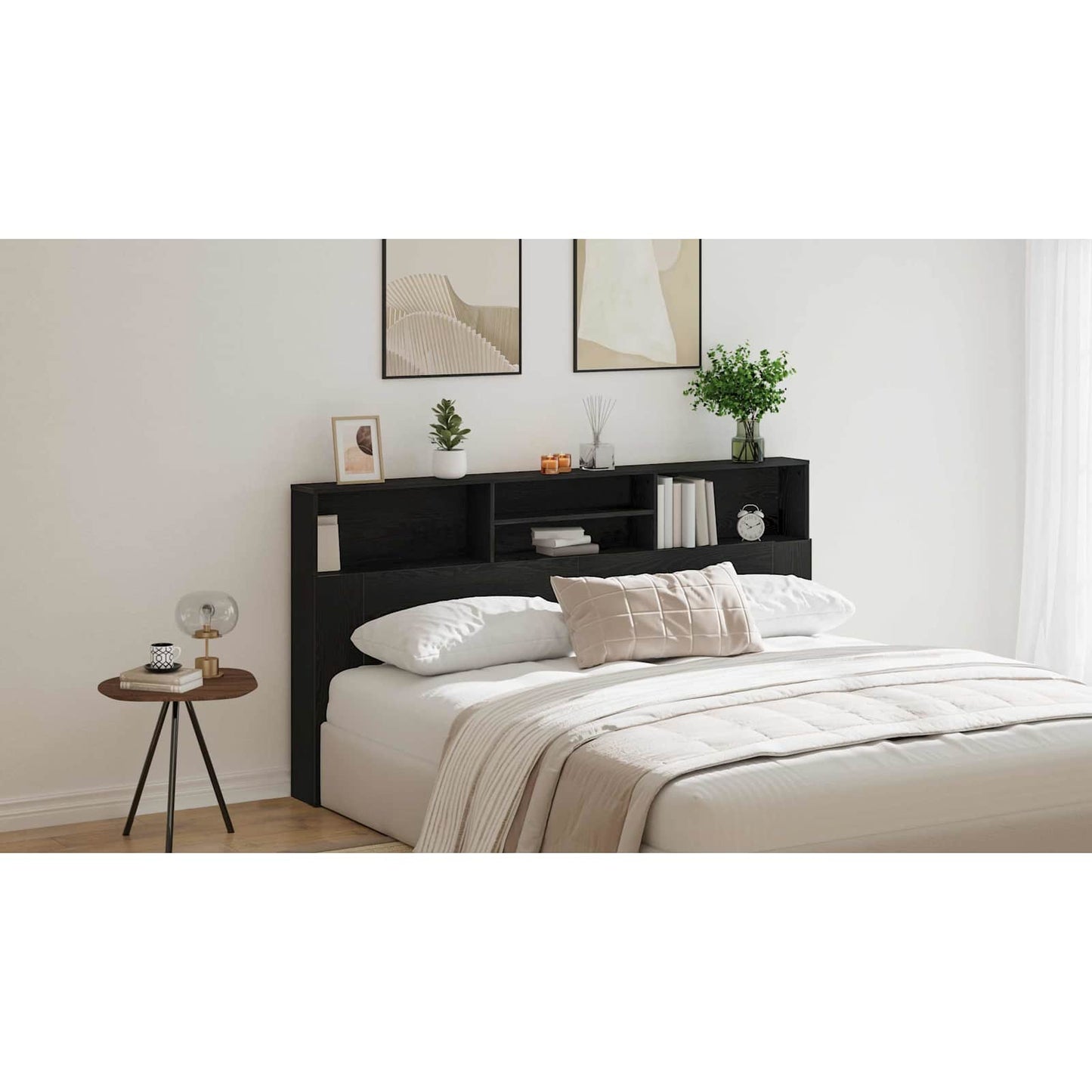 Headboard Cabinet Black Oak 200 x 19 x 103.5 cm Engineered Wood