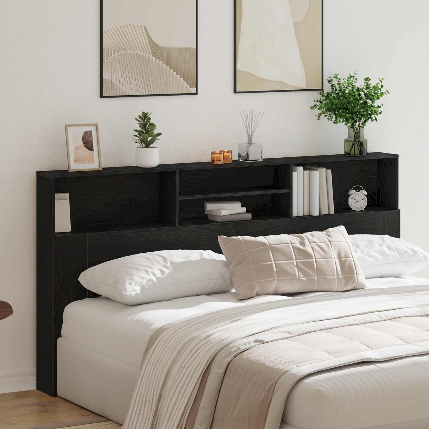 Headboard Cabinet Black Oak Engineered Wood