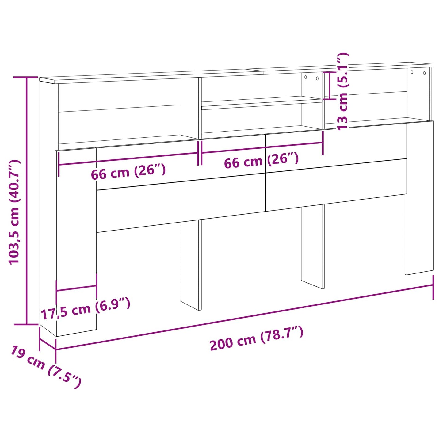 Headboard Cabinet Black Oak 200 x 19 x 103.5 cm Engineered Wood