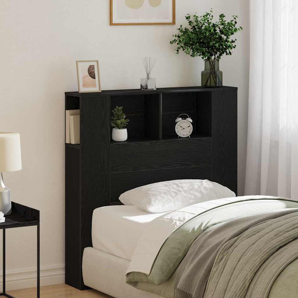 Headboard Cabinet Black Oak Engineered Wood