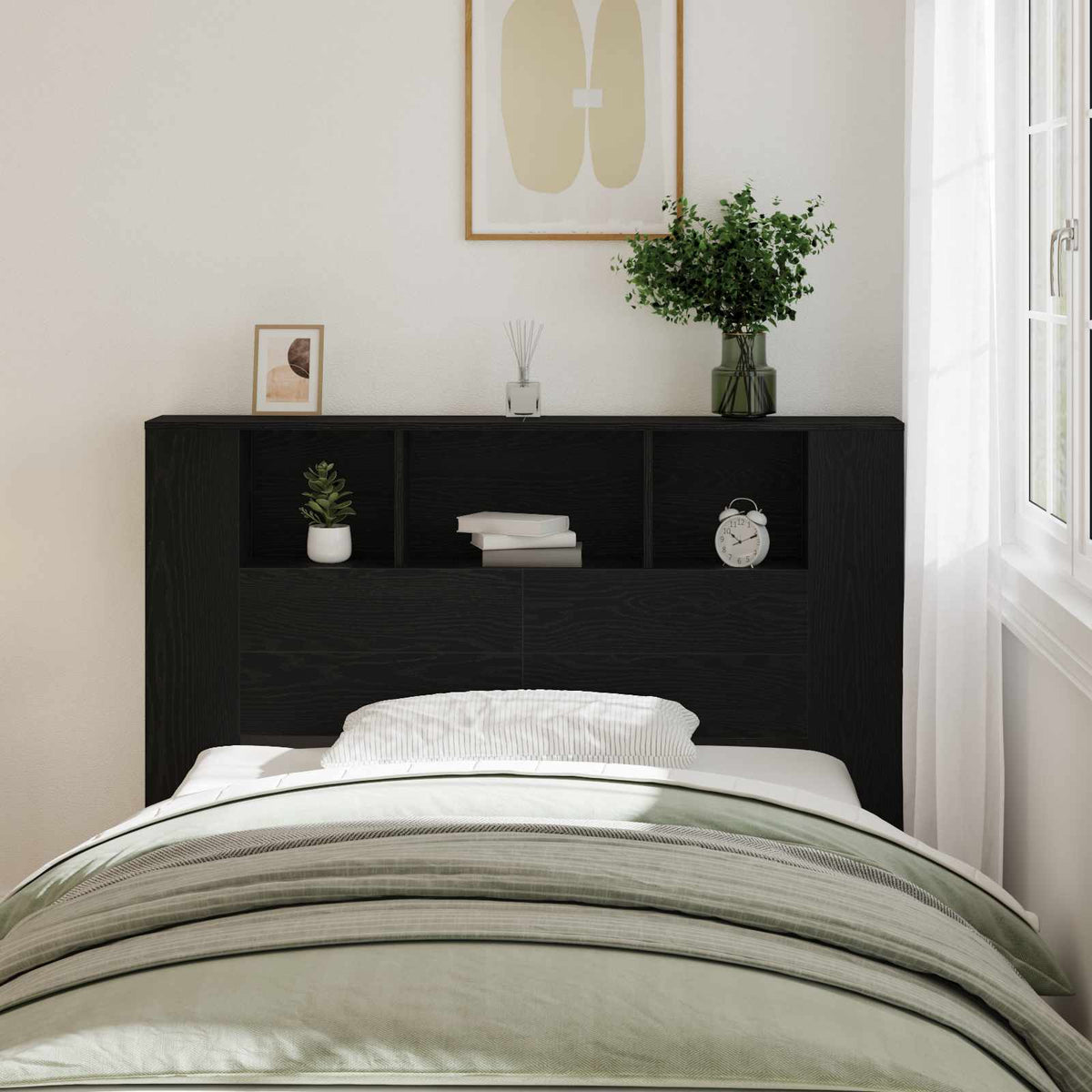 Headboard Cabinet Black Oak Engineered Wood