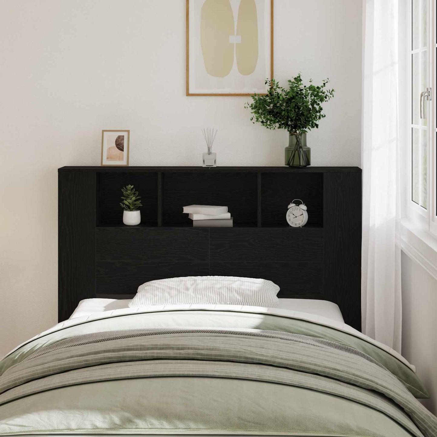 Headboard Cabinet Black Oak Engineered Wood