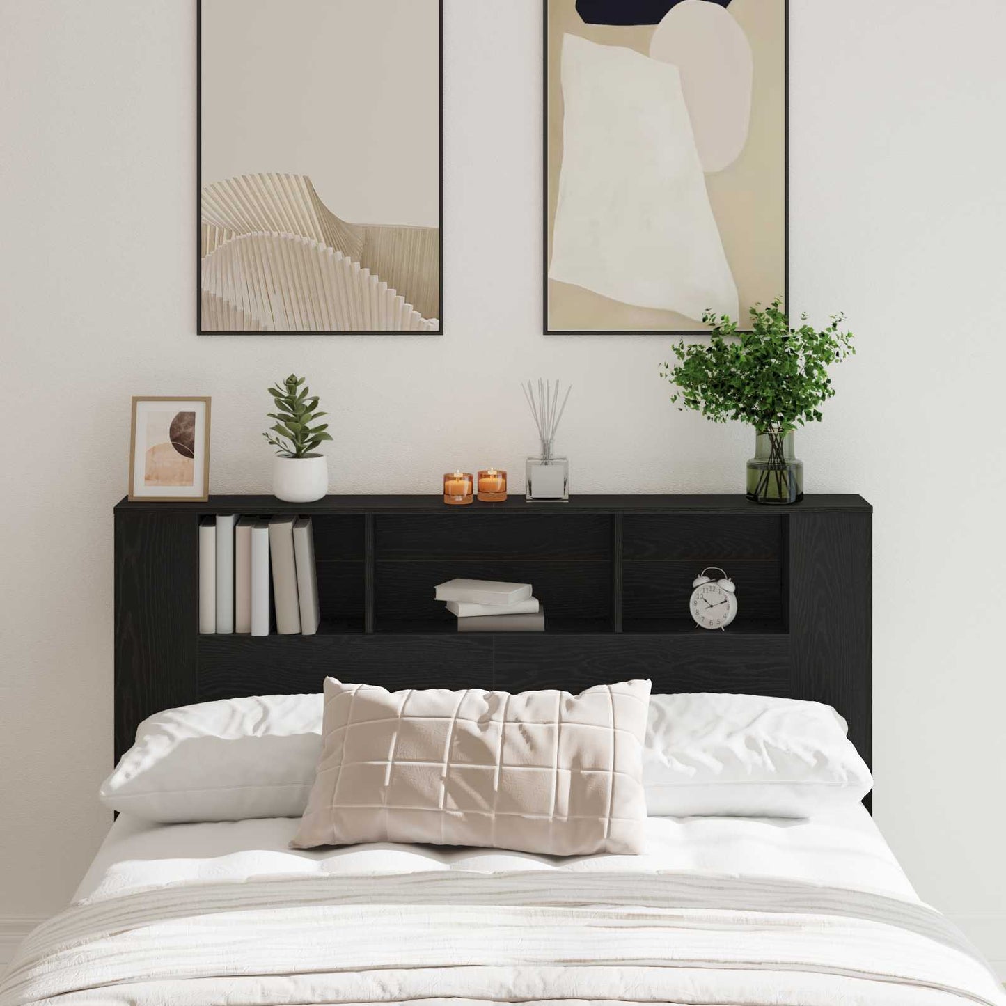 Headboard Cabinet Black Oak Engineered Wood