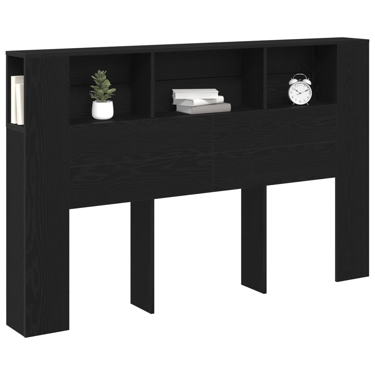 Headboard Cabinet with Storage Black Oak Engineered Wood