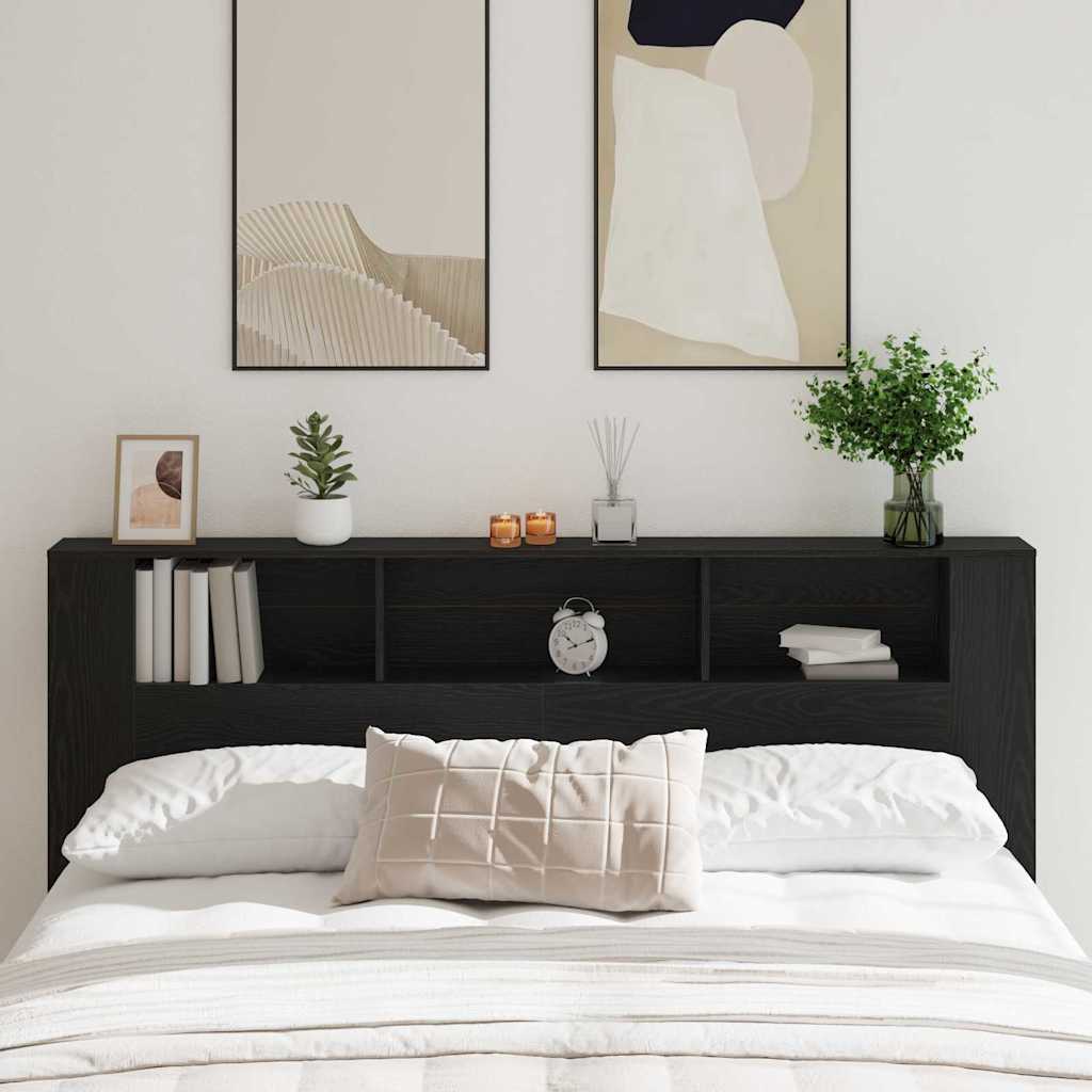 Headboard Cabinet Black Oak Engineered Wood