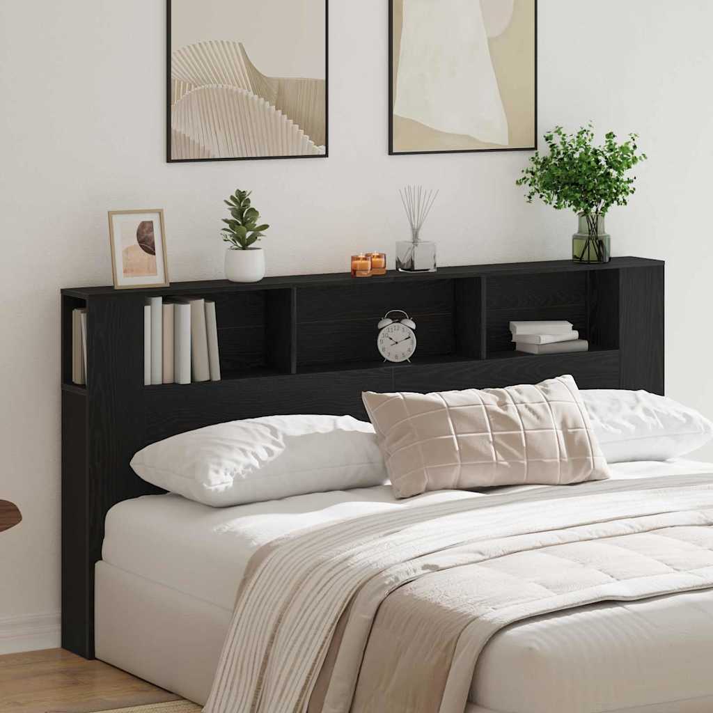 Headboard Cabinet Black Oak Engineered Wood