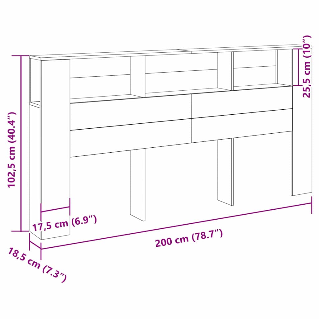 Headboard Cabinet Black Oak Engineered Wood