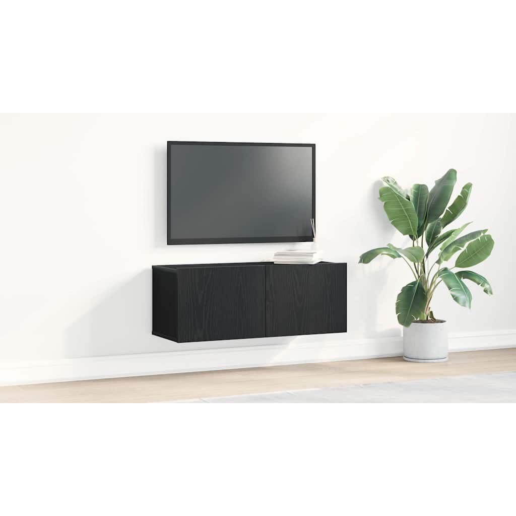 TV Cabinet 2 pcs Black Oak 80 x 30 x 30 cm Engineered Wood