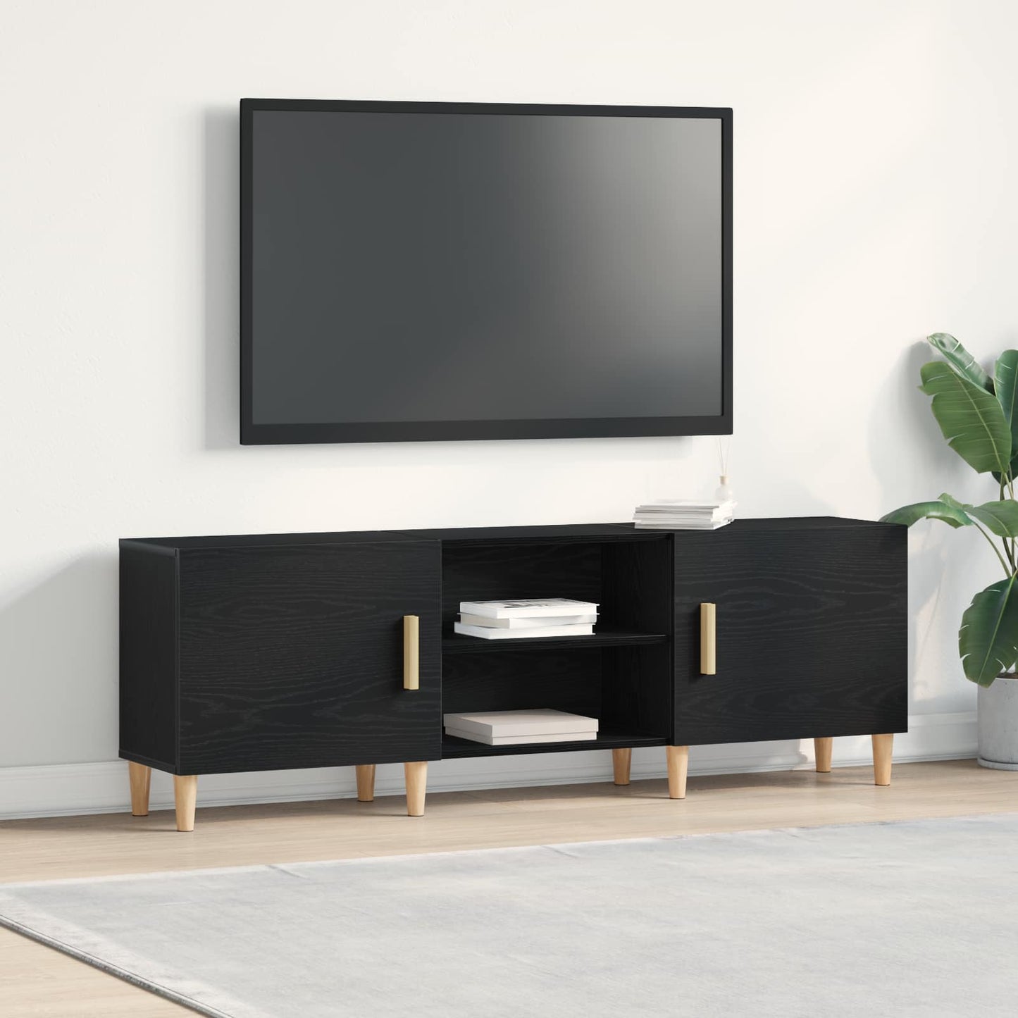 TV Cabinet 150 x 30 x50 cm Black Oak Engineered Wood