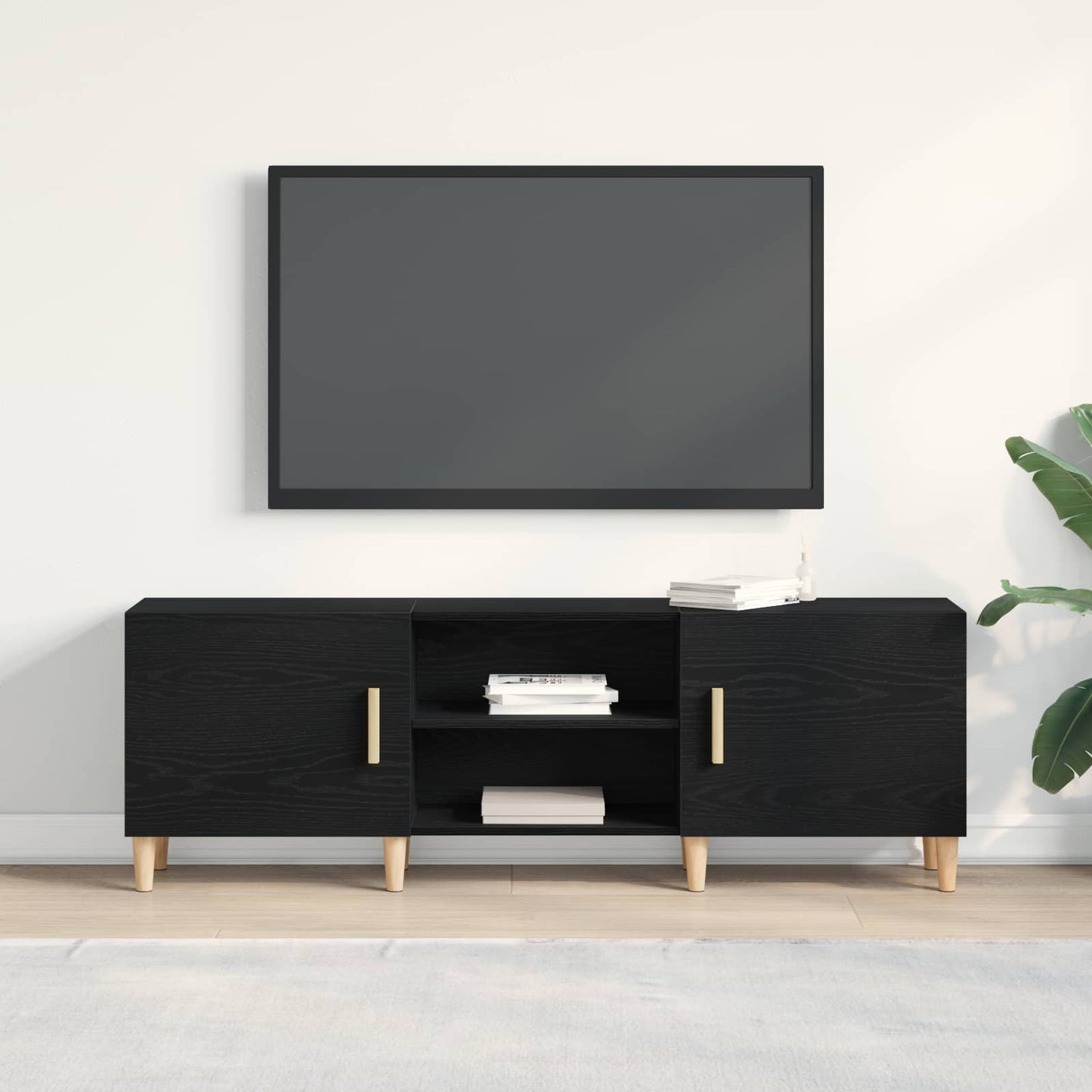 TV Cabinet 150 x 30 x50 cm Black Oak Engineered Wood