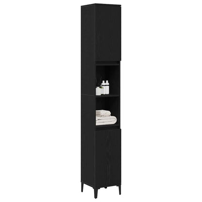 Bathroom Cabinet Black Oak 30 x 30 x 190 cm Engineered Wood