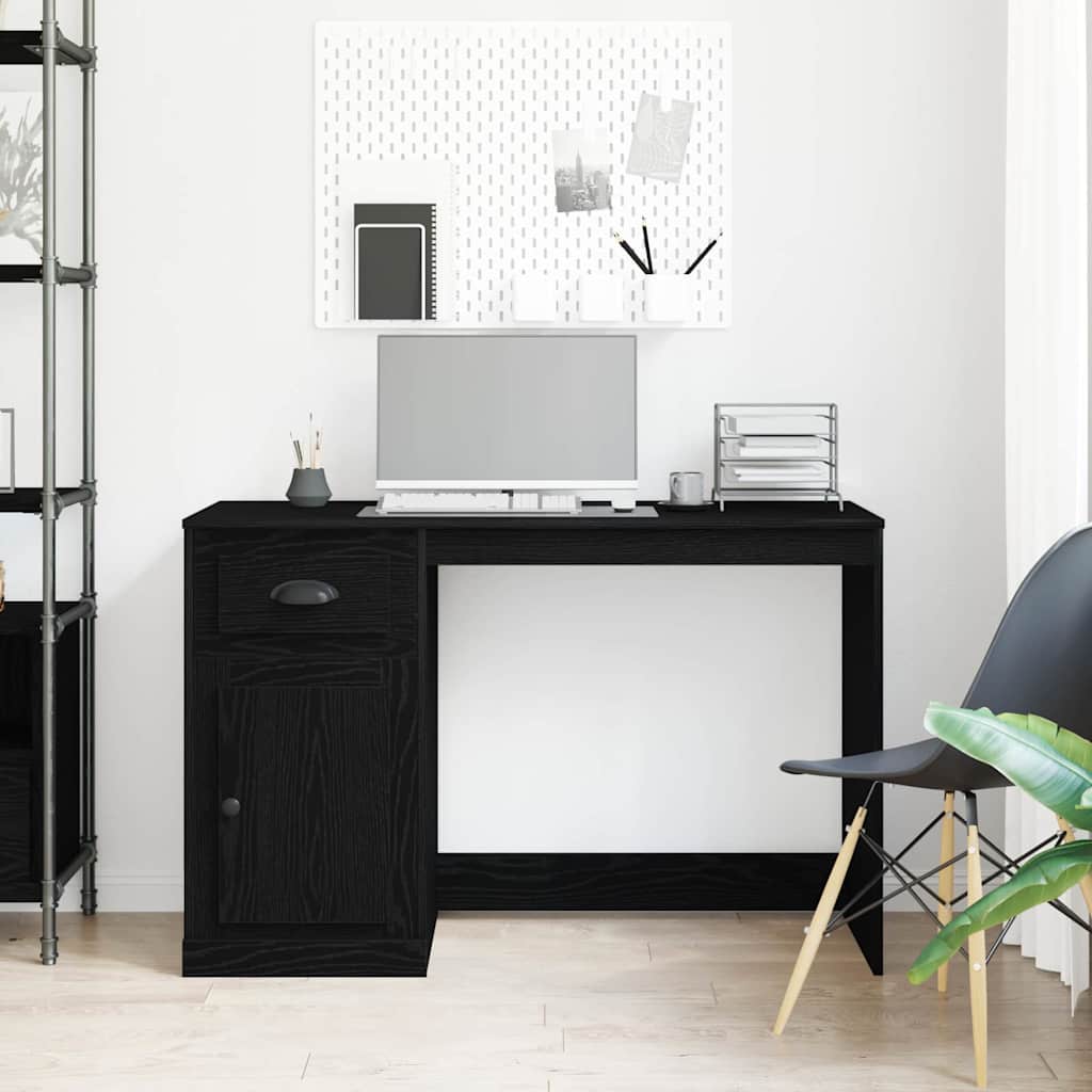 Desk with Drawer Black Oak 50 x 115 x 75 cm Engineered Wood