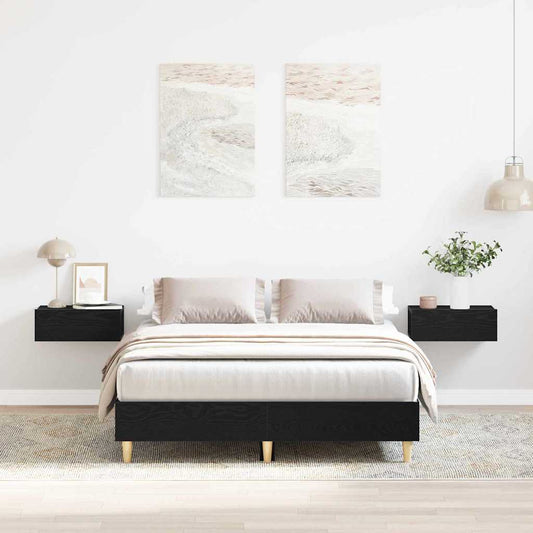 Bed Frame Black Oak 203 x 123 x 25 cm Engineered Wood