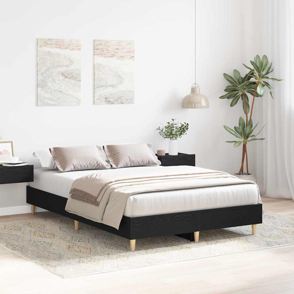 Bed Frame Black Oak 203 x 123 x 25 cm Engineered Wood