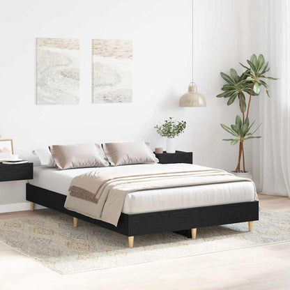 Bed Frame Black Oak 203 x 123 x 25 cm Engineered Wood