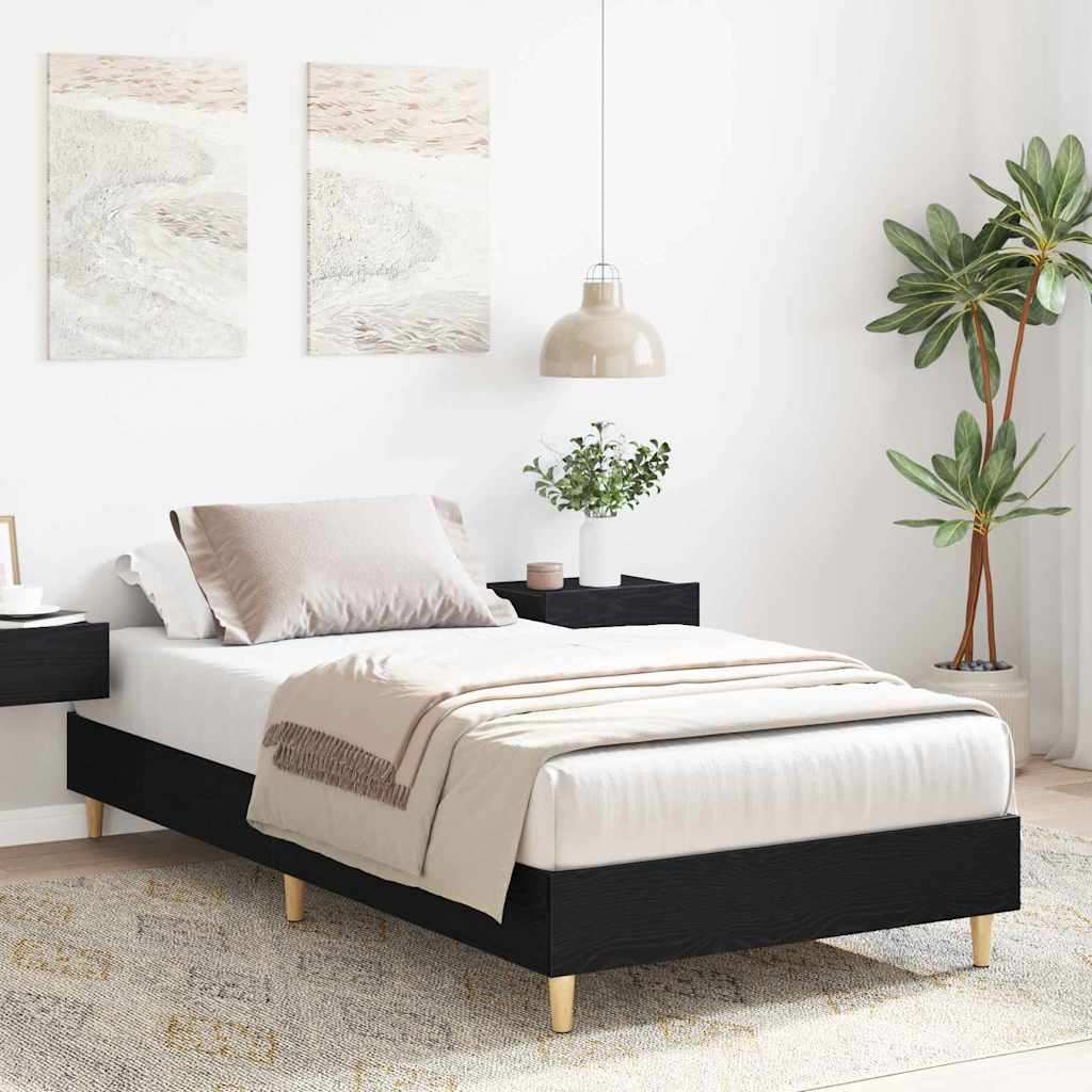 Bed Frame Black Oak 203 x 101 x 25 cm Engineered Wood