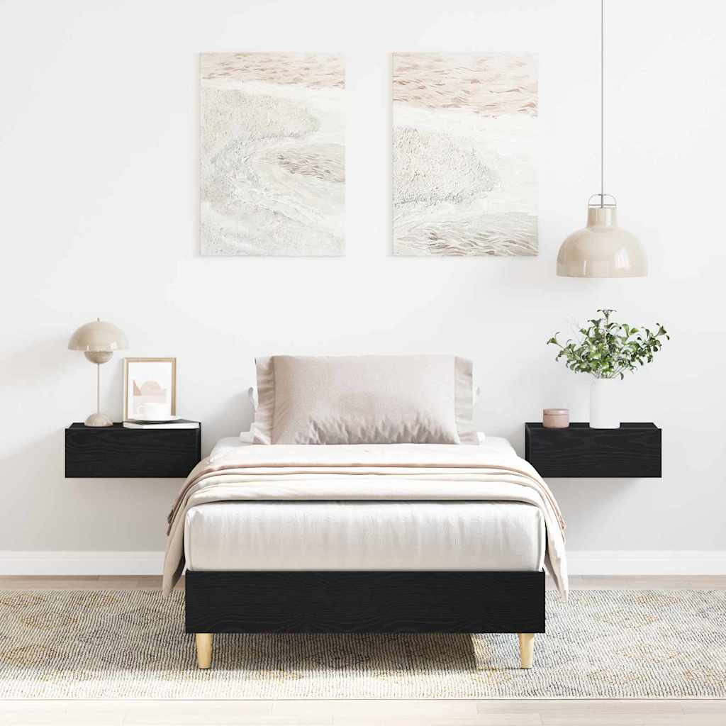 Bed Frame Black Oak 203 x 93 x 25 cm Engineered Wood