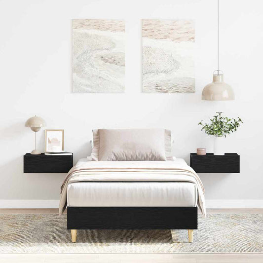 Bed Frame Black Oak 203 x 93 x 25 cm Engineered Wood