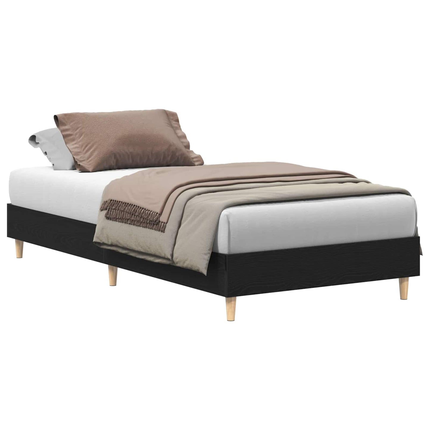 Bed Frame Black Oak 193 x 78 x 25 cm Engineered Wood