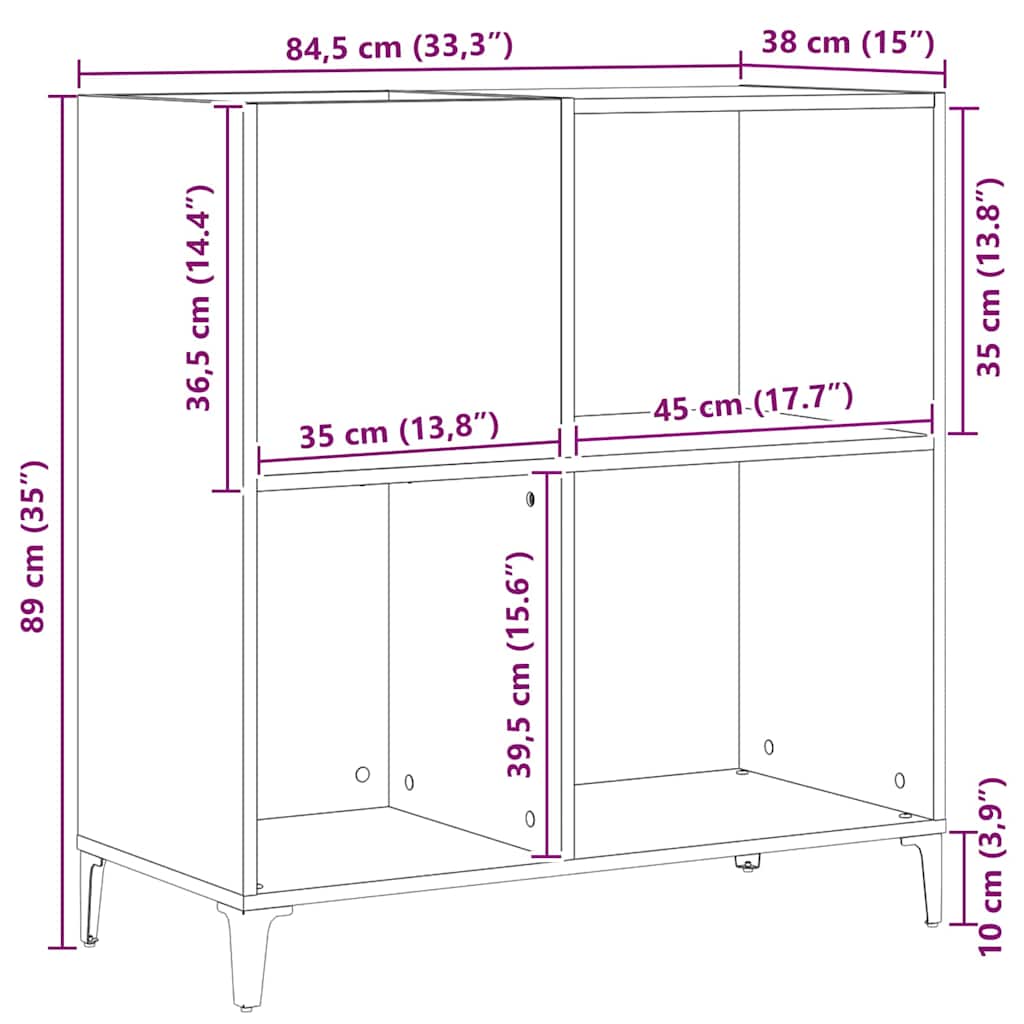 Record Cabinet Black Oak 84.5 x 38 x 89 cm Engineered Wood
