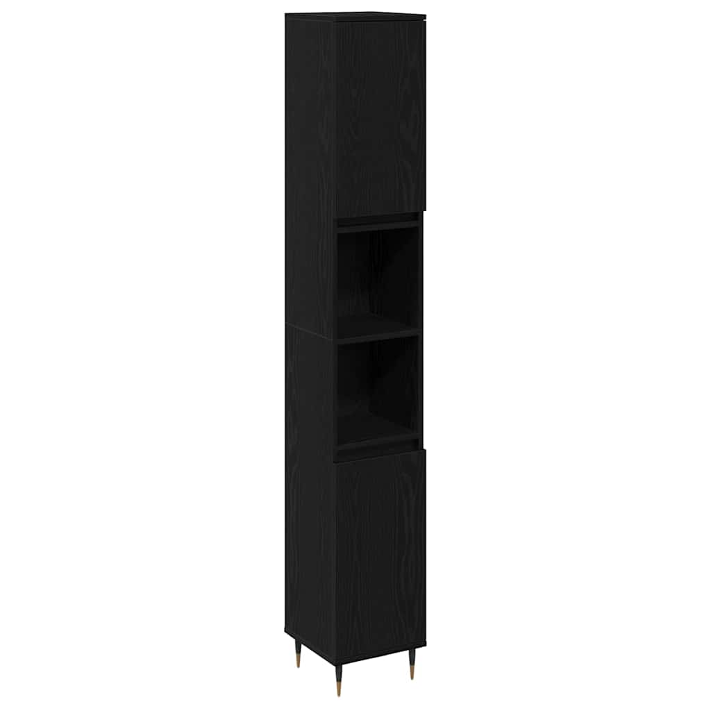 Bathroom Cabinet Black Oak 30 x 30 x 190 cm Engineered Wood