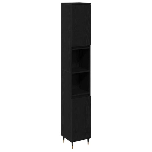 Bathroom Cabinet Black Oak 30 x 30 x 190 cm Engineered Wood