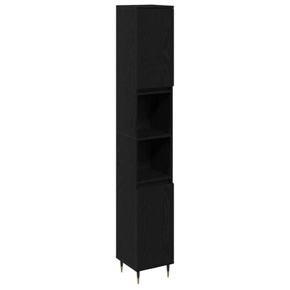 Bathroom Cabinet Black Oak 30 x 30 x 190 cm Engineered Wood