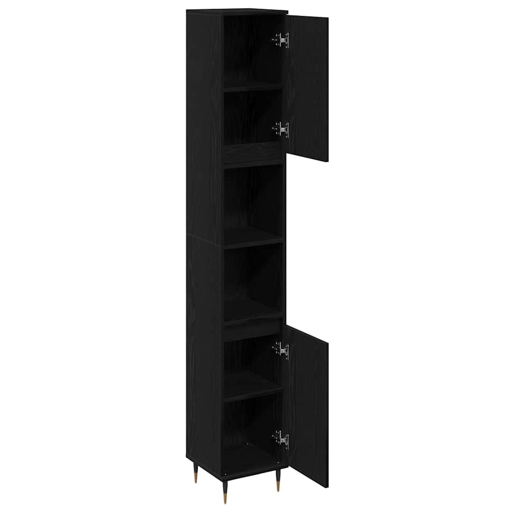 Bathroom Cabinet Black Oak 30 x 30 x 190 cm Engineered Wood