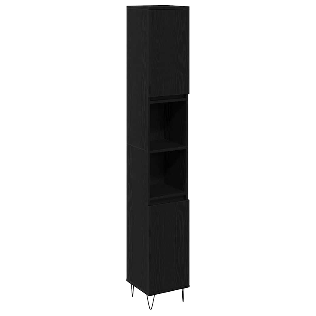 Bathroom Cabinet Black Oak 30 x 30 x 190 cm Engineered Wood
