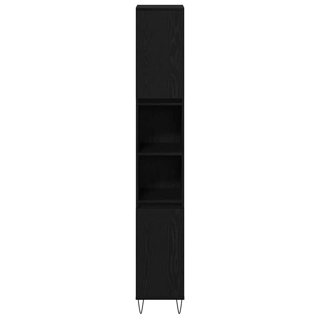 Bathroom Cabinet Black Oak 30 x 30 x 190 cm Engineered Wood