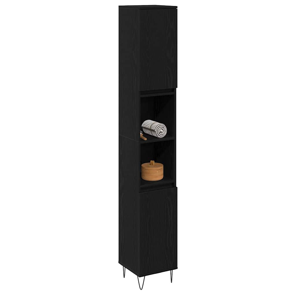 Bathroom Cabinet Black Oak 30 x 30 x 190 cm Engineered Wood