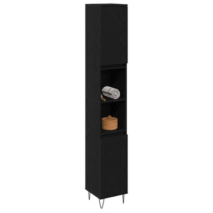 Bathroom Cabinet Black Oak 30 x 30 x 190 cm Engineered Wood