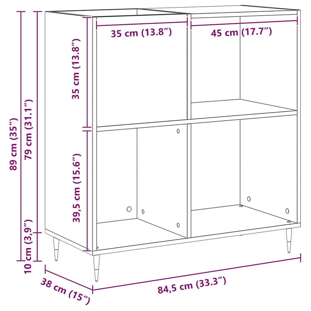 Record Cabinet Black Oak 85 x 38 x 89 cm Engineered Wood