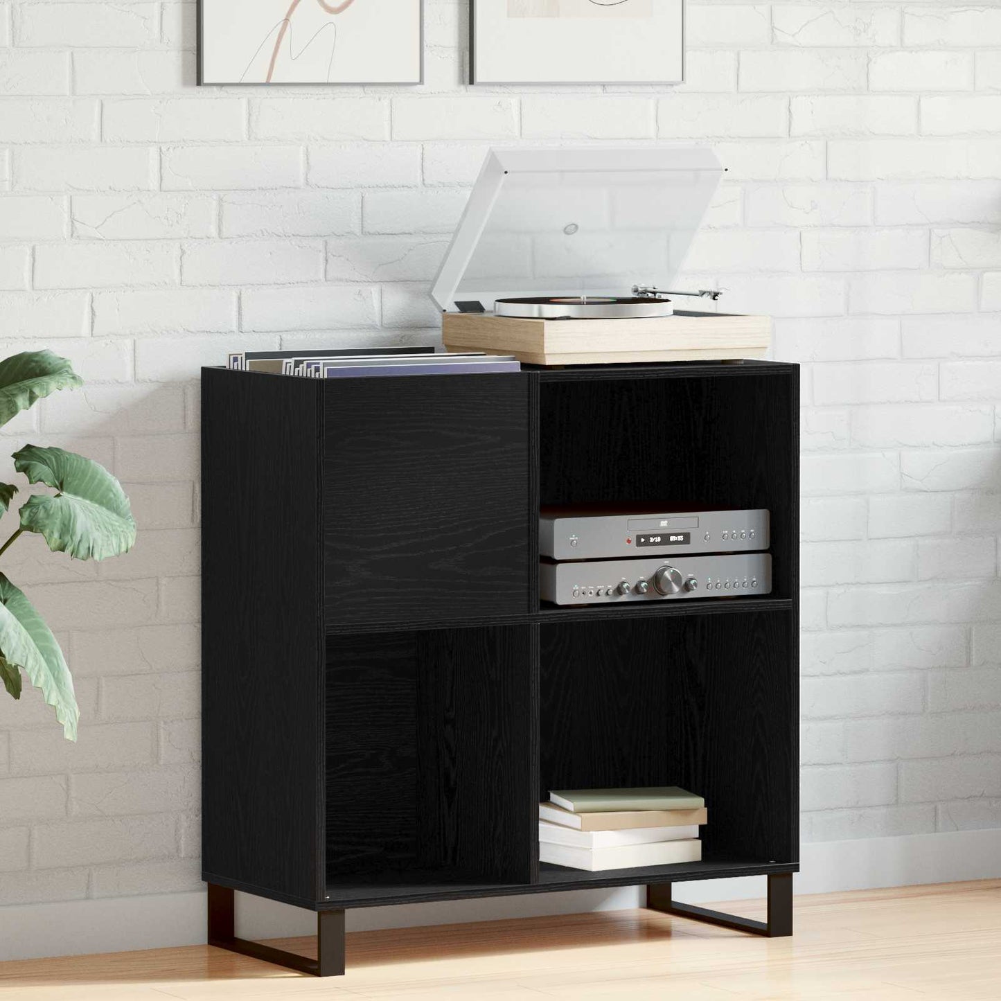 Record Cabinet Black Oak 84.5 x 38 x 89 cm Engineered Wood