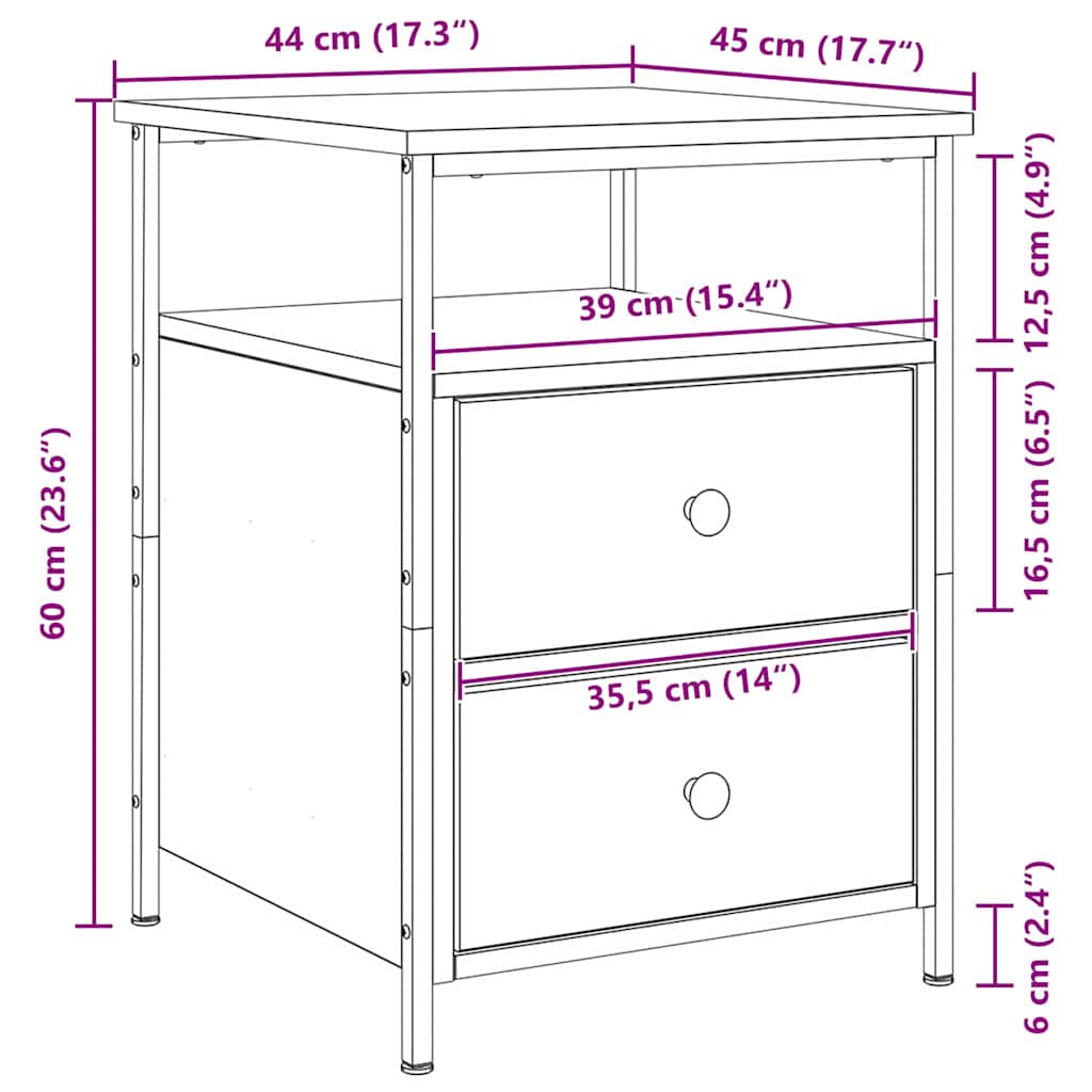 Bedside Cabinet 2 pcs Black Oak 34 x 35.5 x 50 cm