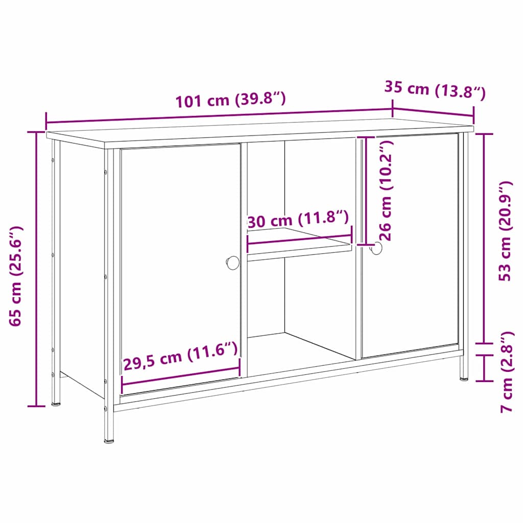 TV Cabinet Set 101 x 35 x 65 cm Black Oak Engineered Wood